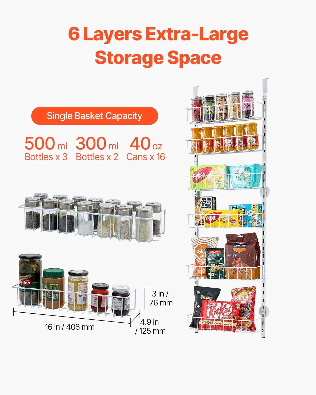 Six-tier pantry-door organizer