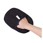 Black glove worn on hand
